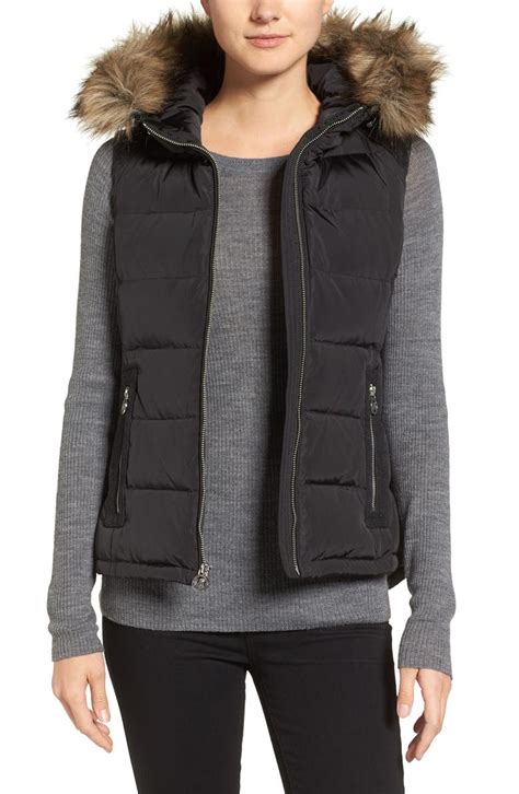 michael kors hooded fur trim puffer vest womens|Michael Kors puffer vest men's.